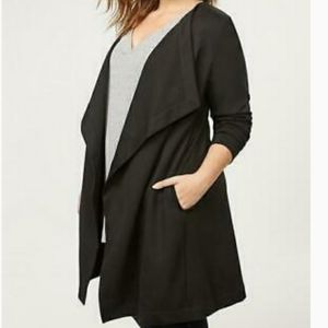 Black Ponte Draped Open Front Jacket